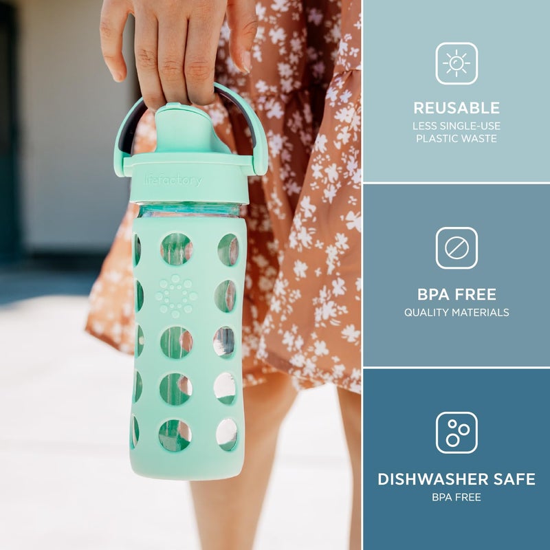 Lifefactory 12-Ounce Glass Water Bottle with Active Flip Cap and Protective Silicone Sleeve, Mint - Image 2